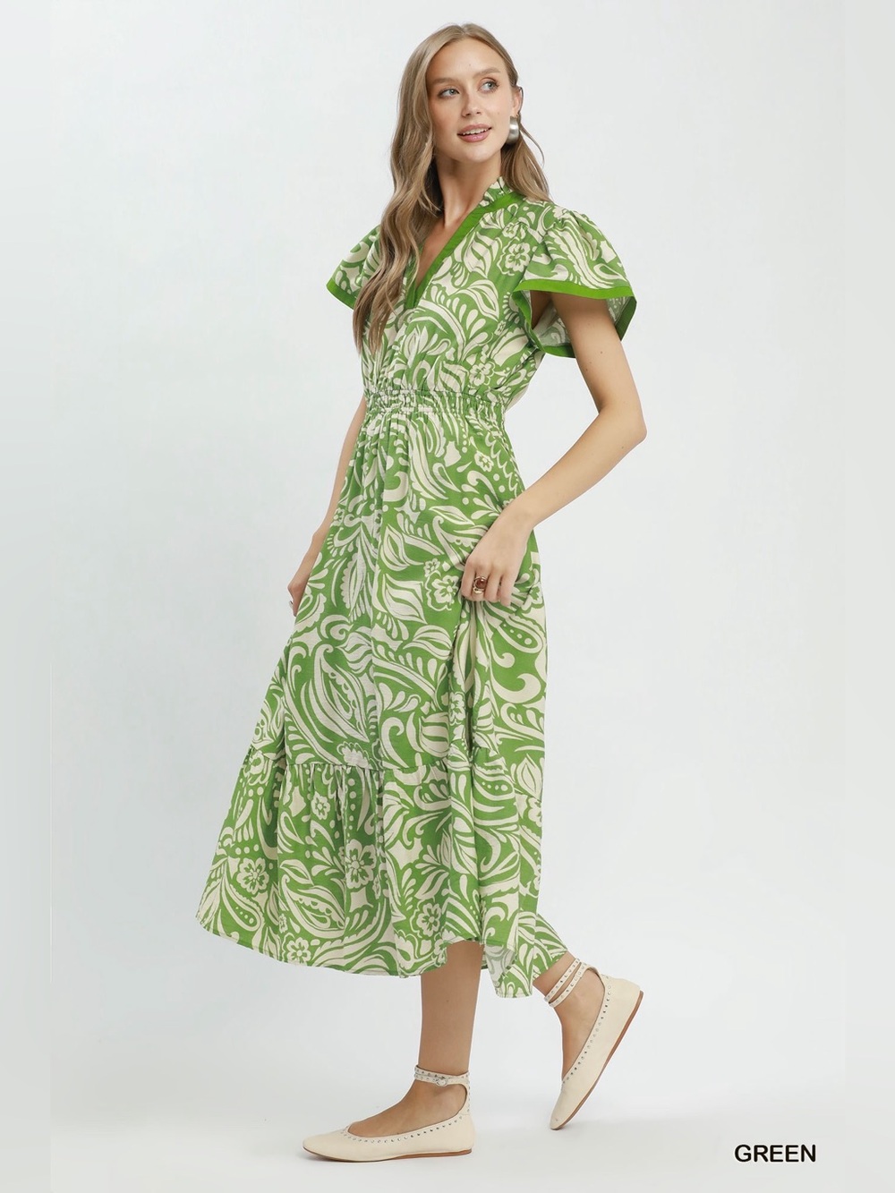 Umgee Paisley Print Midi Dress with Side Pockets - Picture 2 of 6